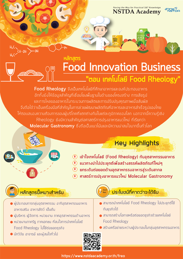 เรียนเชิญผู้ประกอบการอุตสาหกรรมอาหารเข้าร่วมอบรมหลักสูตร  Food Innovation Business "ตอน เทคโนโลยี Food Rheology